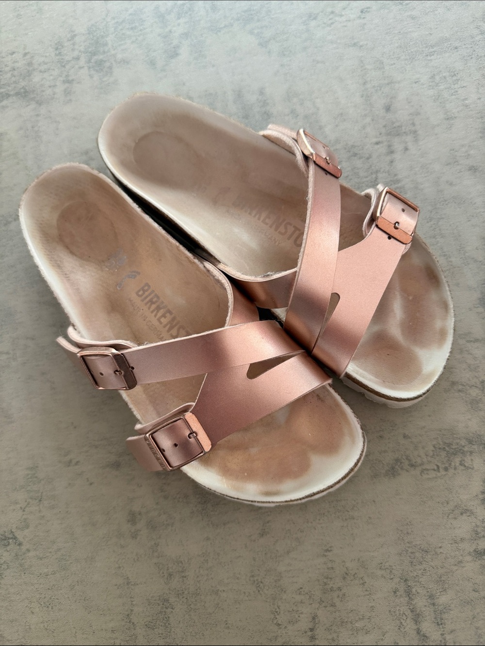 Birkenstock Yao Slide Women's Rose Gold Cross-Strap Sandals